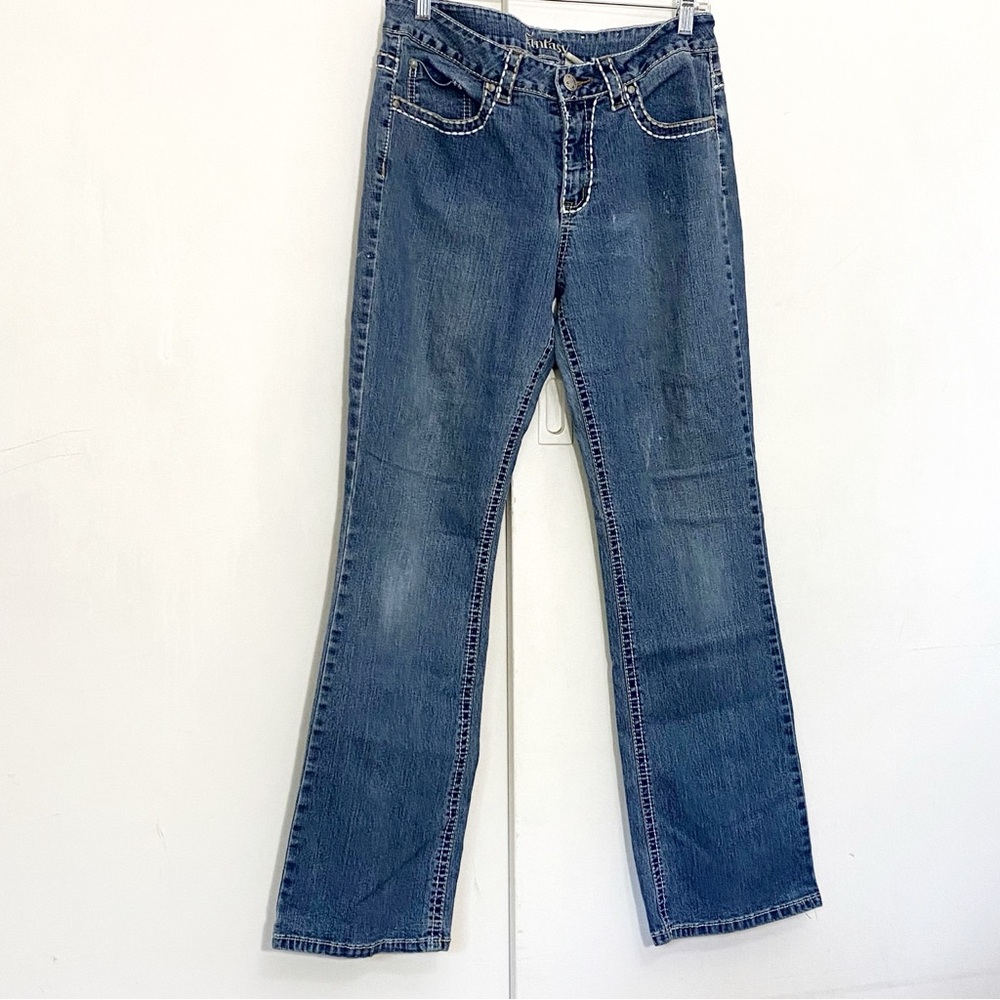 FANTASY contrast stitching button back pockets bootcut mid rise jeans 10